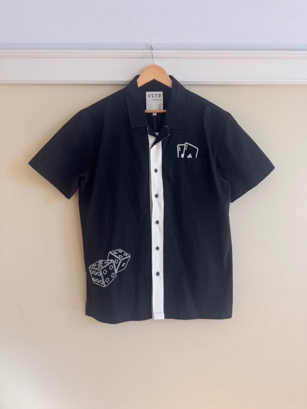 NWT VSTR Premium Bowling Shirt Black Cream Dice Cards Graphic Size XL Nordstrom